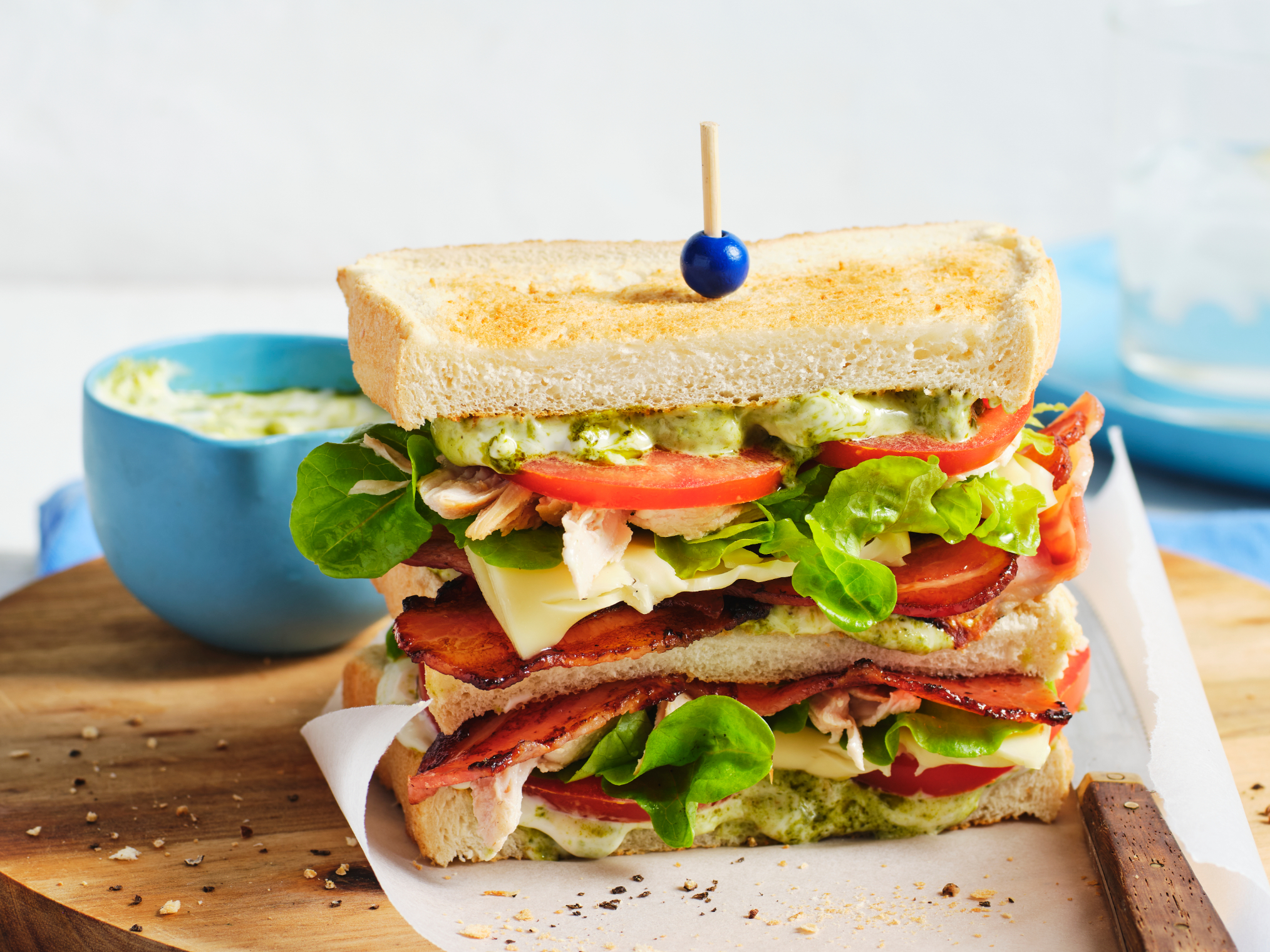 Triple-Decker Club Sandwich with Pesto Mayo